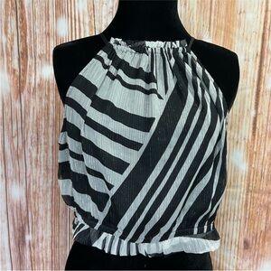 Express Striped Black and White‎ Cropped Halter Top